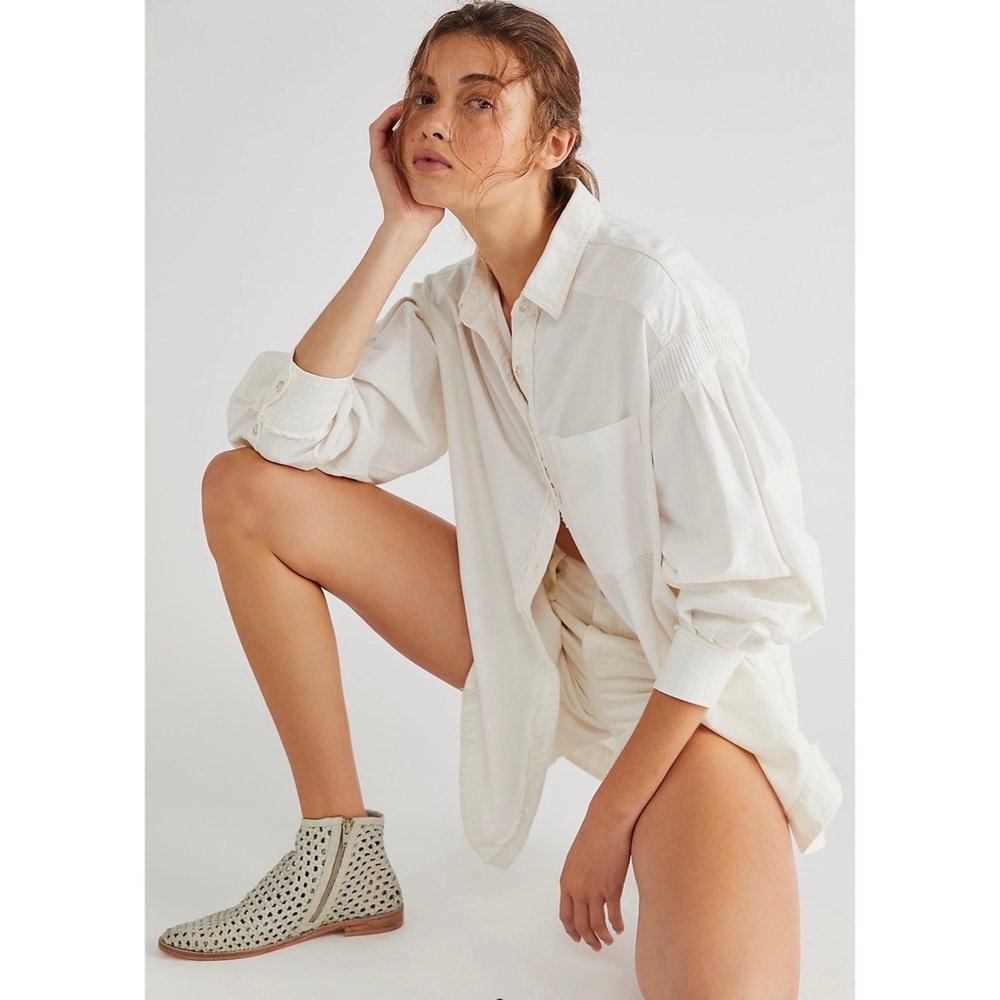 Free People cool and clean white solid button down M NWT